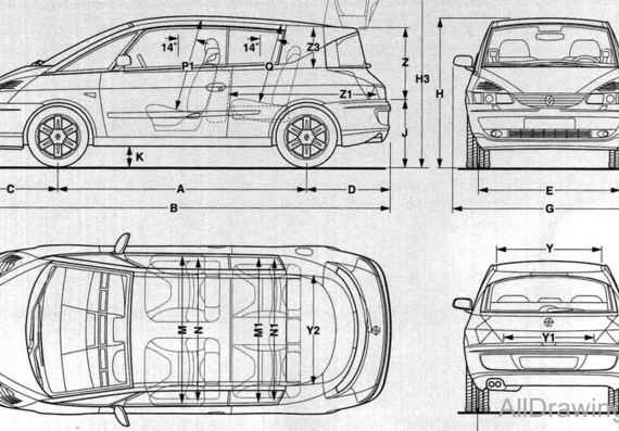 Renault Avantime (Рено Авантайм) - чертежи (рисунки) автомобиля